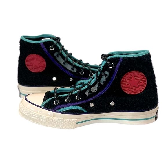 Converse Chuck 70 High Retro Sherpa Black & Blue Sneakers W7.5/M5.5 - Picture 1 of 7